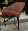 Banqueta Cuero Chocolate Vintage, Estructura hierro X. Medidas 120 x 40 x 45 cms. (Copia)