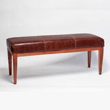 Banqueta Cuero Caoba y Madera Nativa, medidas 120 x 40 x 45 cms.