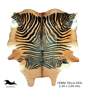 Alfombra Cebra Cuero Natural Animal Print, Talla XXXL / 2,34 x 2,04 mts.
