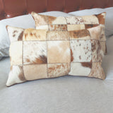 Cojín 100% Cuero, Patchwork 10 x 10 cms., medida 30 x 50 cms.