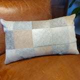 Cojín 100% Cuero, Patchwork 10 x 10 cms., medida 30 x 50 cms.